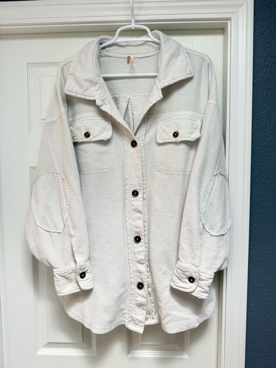 Free People Tops - Free People Cream Button-Down Shacket with Patch Elbows